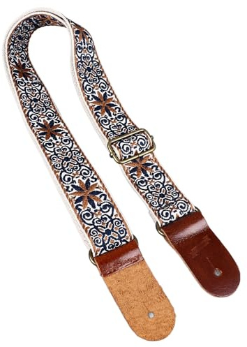Walfront Gestickter Ukulelengurt. Stilvoller Nylon-Schultergurt mit Verstellbaren Lederenden, Kompatibel mit Allen Ukulelen (Stil 1)