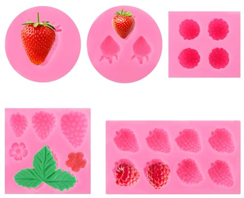 Lot de 5 moules de cuisson 3D en forme de fraise en silicone pour décoration de cupcakes, fondant au chocolat, crème glacée, bonbons
