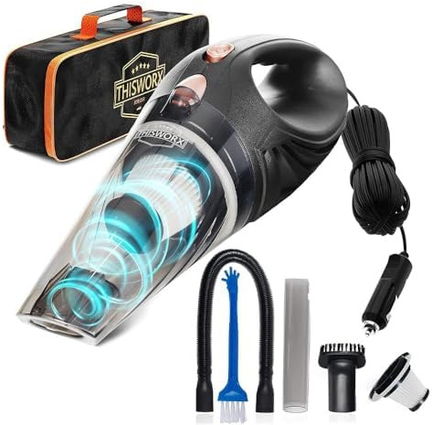 ELAORY Autostaubsauger - Tragbarer Handstaubsauger mit 16ft Kabel, Beutel und Aufsätzen - Kleiner Staubsauger für Auto, Wohnmobil, Boote, Reisen - Autozubehör (Black)