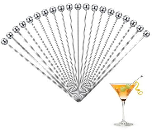 JJUNW 20 Stück Edelstahl Cocktailspieße, 11cm Cocktail Stick aus Edelstahl Stirrer Cocktail Wiederverwendbare Cocktail Fingerfood Sticks für Lecker Snacks Antipasti Cocktails Kirschen Citrus
