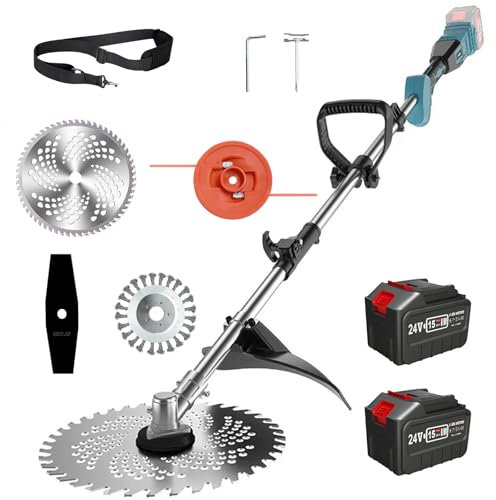 Akku Rasentrimmer mit Akku für Makita-Akkus mit 4 Klingentypens Akku Freischneider (2 Akku und Ladegerät) für Rasenschneiden