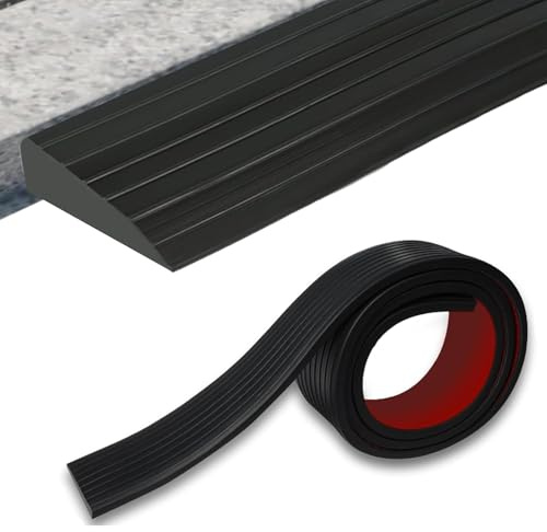 Yunlaishaocer Självhäftande dörrtröskelramp, 1 m x 8 cm, halkfria gummirullstolsramper, skärbar profil för övergång till golv, transportvagn (1 cm höjd)