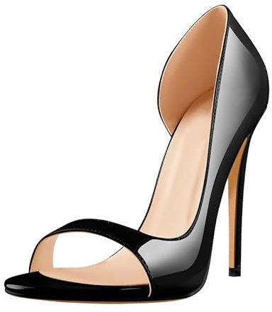 Meinabsatz Klassische Pumps Stiletto High Heels Runde Offene D'orsay Damenschuhe Lack Stöckelschuhe Schwarz 42 EU