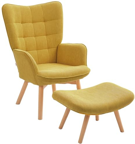 HOMCOM Ohrensessel mit Hocker Sessel mit Cordoptik für Wohnzimmer Orange