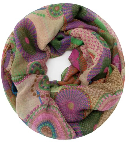 Gloop damscarf loop halsduk finstickad slinga med etno prickmönster, Lila-beige, En Storlek