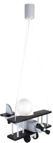 HELLUX Kinderzimmer Lampe Decke aus Holz | Kleine Deckenleuchten für Kinder | Kinderlampe Decke 14,5x29x32cm für Babyzimmer | Flugzeug Lampe E27 ohne Leuchtmittel (Grau/Schwarz)