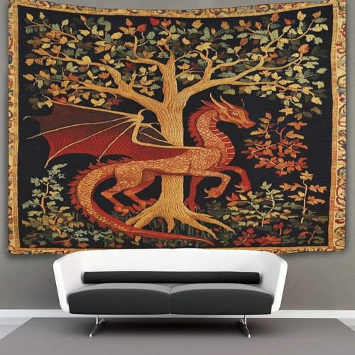 kaiyun Lebensbaum Tapisserie Mittelalterlicher Drache Wandbehang Wandteppiche Für Schlafzimmer Wohnzimmer Wohnung Wohnheim Dekorationen Wandkunst Dekor 150cmx200cm