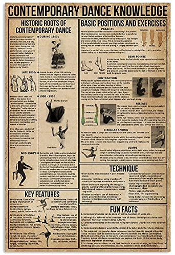 Oudrspo Contemporary Dance Knowledge Posters Contemporary Dance Knowledge Metallschilder für Tanzliebhaber, Wissenschaftsraum tion, Heimwand tion, Club, Retro-Druckplakette, 30,5 x 40,6 cm