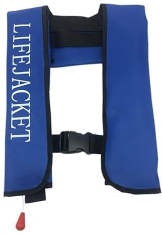 Giubbotto di Salvataggio Gonfiabile Automatico 150N con Fischietto, Fibbia Regolabile, Tubo dell'Aria in TPU for Pesca su Cartone, Surf(Blue)