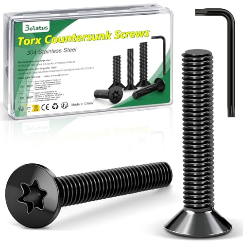 20 stycken M8 x 30 mm försänkta skruvar svart, Bolatus 304 rostfria skruvar Torx försänkta skruvar med Torx-nyckel och låda enligt standard ISO 14581 för maskiner och utrustning, utomhusanläggningar