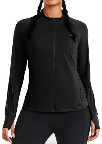 ALLZERO Women's UPF 50+ Sun Protection Jacket - Zip Up Athletic Jacket with Mesh Back Stretchy Gym & Running Jacket BLACK-M