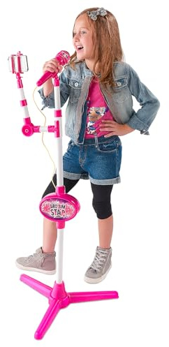 RANRHA Love 2 Sing Karaoke Microphone for Kids Age 6+ – Adjustable Mic Stand up to 110cm, Built-in Speaker, Flashing Lights, Phone Holder – Fun Toy for Girls