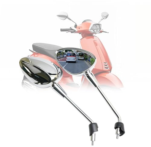 Fireyouracing Motorrad-Rückspiegel Sprint 50-150 Chrom Links und Rechts M8, Galvanisiertes Silber Geeignet für Roller und Straßenmotorräder