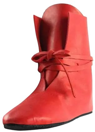 Stivali medievali in pelle con lacci avvolgenti, scarpe alla caviglia vintage rinascimentali, suola morbida, stivali storici fatti a mano, scarpe retrò prestazioni, 01 rosso, 47 EU