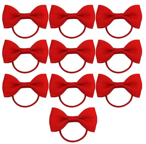 dinghaole 10 Stück Baby-Gummibänder, Accessoires pour Cheveux avec Nœuds Rouges, Pferdeschwanzhalter Haargummis Dünnes Band Cheer Cheerleading Head Styling Zubehör, Schule Haarschmuck