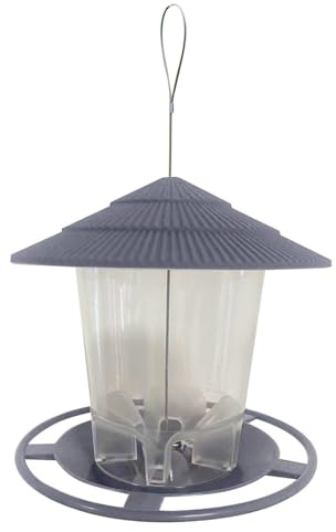 Vogelhaus Wetterfest, Vogelfutterhaus zum Aufhängen, Vogelfutterspender mit Auffangschale, Futterstation für Vögel Kunststoff, Futtersilo Rattensicher, Vogelhaus für Garten & Balkon (Schwarz)