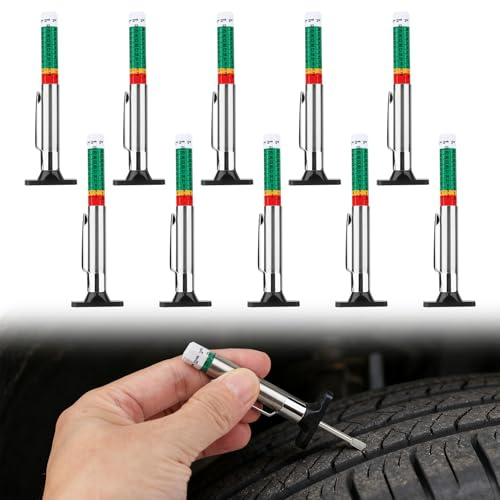 10pcs Tyre Gauge Tread Depth UK Checker Color Coded 6 Sided Smart Precise in 25MM 32nds Wheel Checker Safty Tread Depth Measurement Gauges Tire Measuring Tool for Cars Trucks Motorcycles