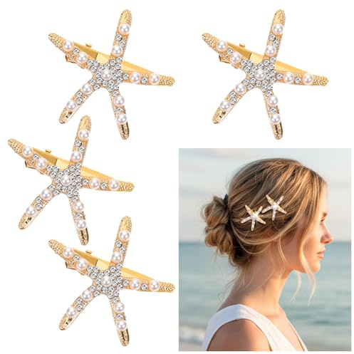 4 st sjöstjärna hårspänne sjöjungfru hårklämmor strass pärlor snäckskal hårklämmor sjöjungfru tillbehör hårspännen hästsvans hållare strand bröllop huvudbonad för kvinnor flickor