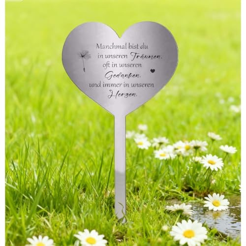 Décoration funéraire en acier inoxydable en forme de cœur pour cimetière ou jardin commémoratif - Décoration de pelouse résistante aux intempéries et à la rouille - 28 x 12 cm Si(A)