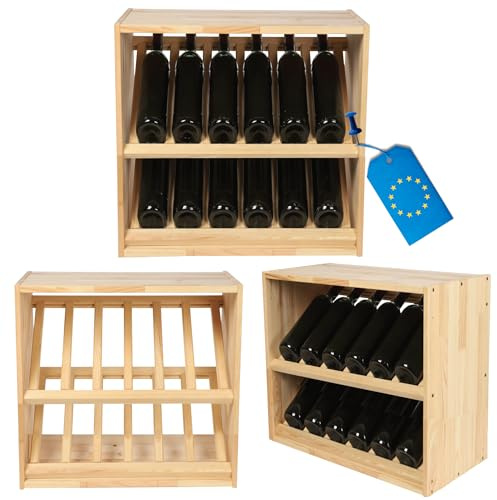 MODO24 Präsentations-Weinregal Massivholz 12 Flaschen 60x60x30 cm Natur | Modulares Flaschenregal für Weinpräsentation aus Holz, Stabile Flaschenablage & Weinständer für Küche, Wohnzimmer & Keller