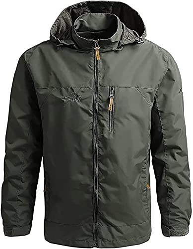 jacket Men Rain Suit Waterproof Motorcycle Cycling Hooded Windproof Rainwear Male Transition Jacket Hiking(Green,Medium)