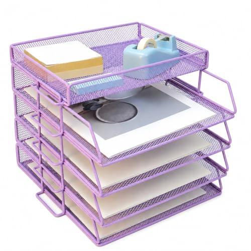 TSDRBWO Bac à courrier pour bureau, organiseur de bureau, organiseur de fichiers en maille, organiseur de bureau A4, porte-documents pour la maison, le bureau, l'école, violet