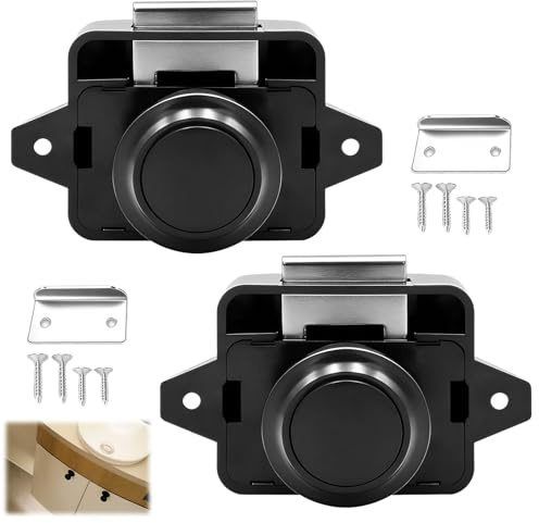NYVOR Wohnmobilschlösser 2 Stück Wohnmobil Schlösser Zubehör, Schlüsselloses Metall Druckknopf, Aluminiumlegierung Push-Lock Schloss, Schwarz Möbelschloss für Yacht Wohnmobile Caravan Schrank