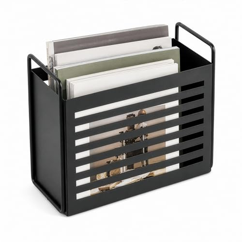 GREENSAPPIRE Magazine Rack & File Holder, Metal Magazine Stand for Books, Newspapers, Magazines & Tablets, Mail Organizer Bin for Home, Office & Dorm (Black)