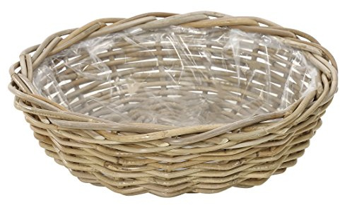 Dehner Rattan Pflanzschale, Ø 41 cm, Höhe 12 cm, Rattangeflecht, grau/braun