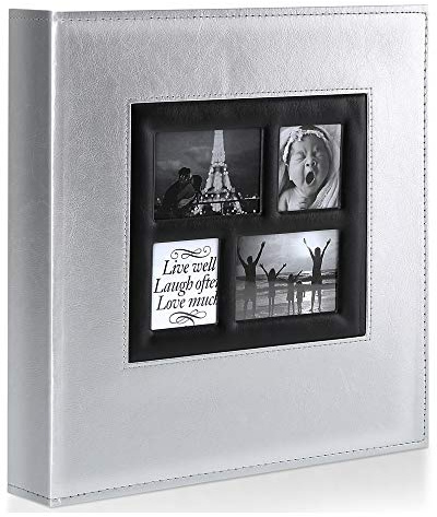 Benjia Fotoalbum, 500 Taschen, extra groß, Ledereinband, Einsteckalbum, Hochzeitsfotoalben, für 500 Fotos im Format 10 x 15 cm, Silber