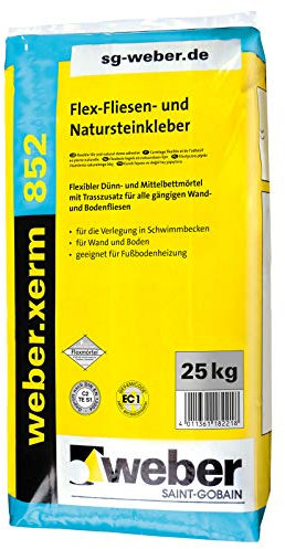 SG weber Xerm 852 Flex-Fliesenkleber 25kg Grau mit Trass, sehr gute Standfestigkeit, geeignet für Wand und Boden, Fußbodenheizung