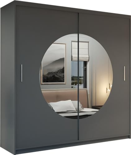MN Furniture Galway Double Mirror Sliding Door Wardrobe 150cm 203cm (Grey, 203cm)