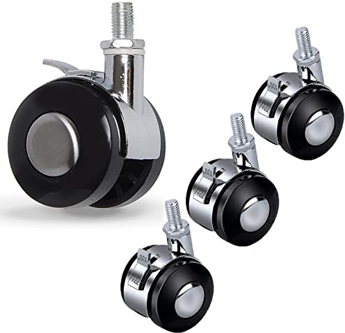 YHBZ Möbel-Lenkrollen 50mm,4 Stück Fußräder mit Gewindestange,Ersatzradrollen mit Bremse,Nicht markierende Doppelrollen,M8
