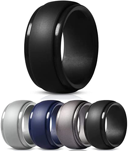 Pwsap 4PCS Fashion Silicone Wedding Rings for Men, Breathable Rubber Wedding Bands, Unique Mens Silicone Rubber Ring, Classic Color, Comfortable, Size 9#
