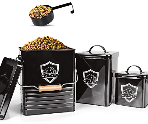 Zvonema Hundefutter Aufbewahrung, Tierfutterbehälter, Dog Food Container 3-teiliges Set, Luftdicht Futtertonne Hund mit Schaufel, Futterbox Hund mit Deckel, Futterbehälter für Haustiere - Schwarz