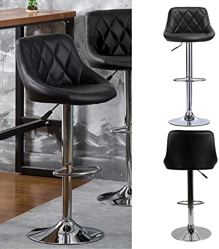 MINGYI Lot de 4 Tabouret de Bar PU, Tabouret Hautes de Cuisine, Réglable en Hauteur 53-73 cm, Chaise Haute Bar Moderne, Chaise de Bar Cuillère (Noir)
