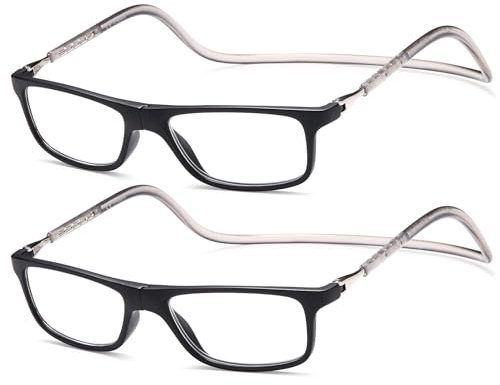 NEW VISION Lesebrille mit Magnetverschluss 2 pack, Lesebrillen, Bequem Magnetverschluss Vorne, Reading Glasses NV2904, Lesehilfe für Damen Herren (2SCHWARZ, 1, x)