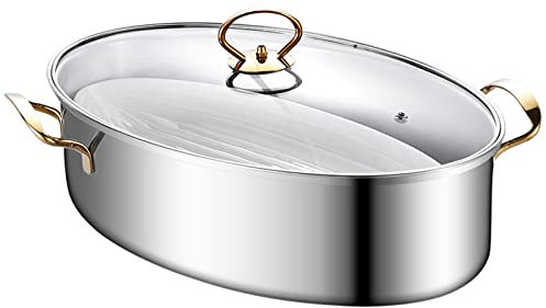 Gold Fischdampfer, 8Qt Gedämpfter Fischtopf 304 Edelstahl Ovales Kochgeschirr Mit Rack, Keramische Pfanne, Chuck, Stockpot Für Dampfende Fische, Kochende Suppe