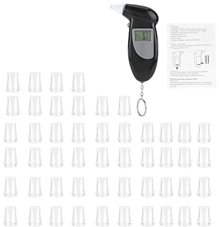 Alkoholtester, Alkohol-Atemtester Tragbarer Promilletester Digitales Alkoholtestgerät Alkoholmessgeräte Alkohol Tester mit Akustischem Alarm und LCD-Display (Mit 50 Mundstücken)