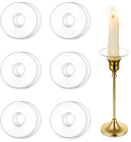 Hewory Glass Bobeches for Candlestick Holders, 12 Pcs Candle Drip Protectors Candle Rings for Tapers, Candle Drip Catcher for Candle Stick Candle Holder for Wedding Party Church Home (Round, Clear)