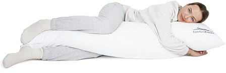 MKS. Seitenschläferkissen mit Baumwollbezug für Erwachsene | Körperkissen in voller Länge für Schwangerschafts- und postoperative Unterstützung (Weiß)