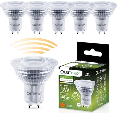 Lumiled LED GU10 Lampe 8W 650lm Neutralweiß 4000K dimmbar ersetzt 80W CRI>80 Reflektor Spot 36° Abstrahlwinkel 6er Pack Energiespar Leuchtmittel 230V für Wohnzimmer Küche Büro Hotel