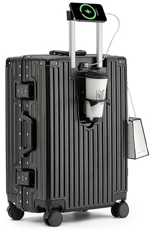 lesulety Carry on Luggage Hard Shell Suitcase Cheap Luggage Suitcase USB Interface Large Suitcase 4 Wheels Lightweight (Black, 20in)