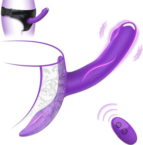 Strap-On Vibrating Dildo, Adjustable Harness Vibrator with 7 Vibration Modes, Remote Control Panty Clitoral Vibrators, Wearable Harness Strap-On Sex Toys for Female Couple Lesbians…