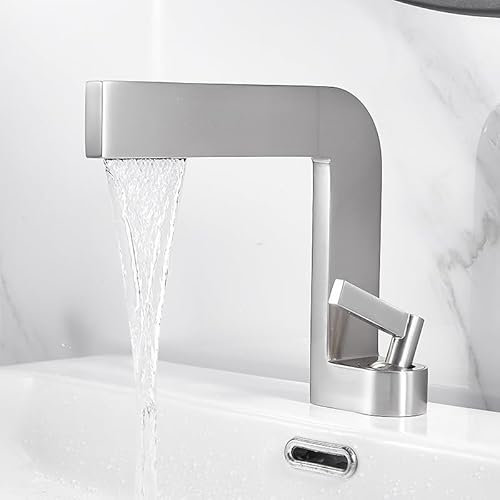 Schwarzer Vollkupfer-Wasserfall-Wasserhahn, heißes und kaltes Wasser, kreative Toilette, Heimwaschbecken, gebürsteter Draht, keine Basis