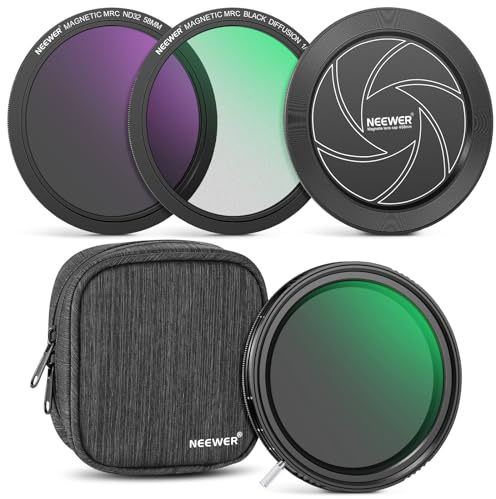 NEEWER 58mm Versatile Magnetic ND Filter Kit (1-9 Stops), 2 in 1 Variable ND2-ND32&CPL(Circular Polarising)+ND32+Black Diffusion 1/4 Filter Set with Lens Cap, Water Repellent Bag
