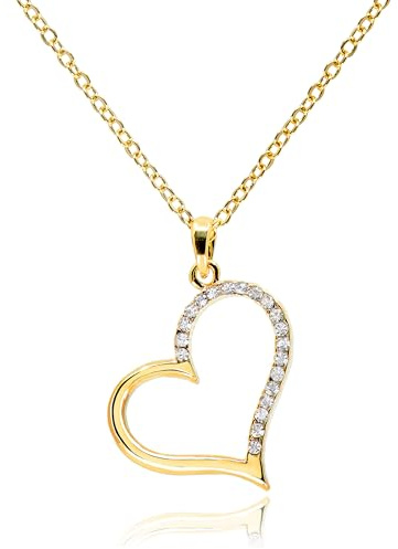 MUSEQVE Open Heart Necklace for Women • 14K Gold Plated Non Tarnish Wedding Jewelry • Sideways Pave CZ Diamond Heart Shaped Pendant Necklace [VHN-G]