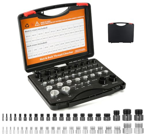 44stk Gewindeprüfer für Muttern und Schrauben, 23 Zoll und 21 Metrisch Männliche/Weibliche Größe und Gewindelehre Perfekt zum Erkennen der Größe in Schwierigen und Engen Bereichen
