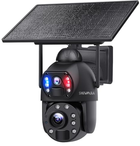 SHIWOJIA Telecamera di sorveglianza WiFi esterna senza fili solare, 6 MP 36 x Zoom Camera Esterna senza fili, Doppia lente, Rilevamento Umano, Visione Notturna Colore