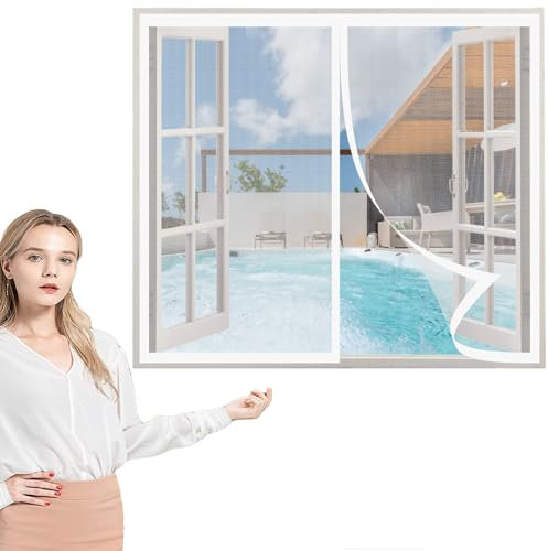 Fliegengitter Fenster 110 x 120 cm, Insektenschutz Magnet Fliegengitter, Magnetische Adsorption für Windows/Wohnzimmer Fenstern, Weiß